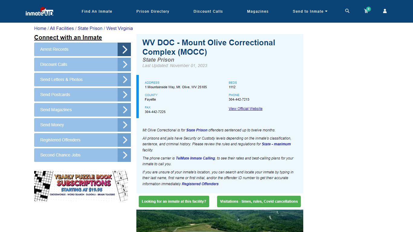 WV DOC - Mount Olive Correctional Complex (MOCC) - InmateAid